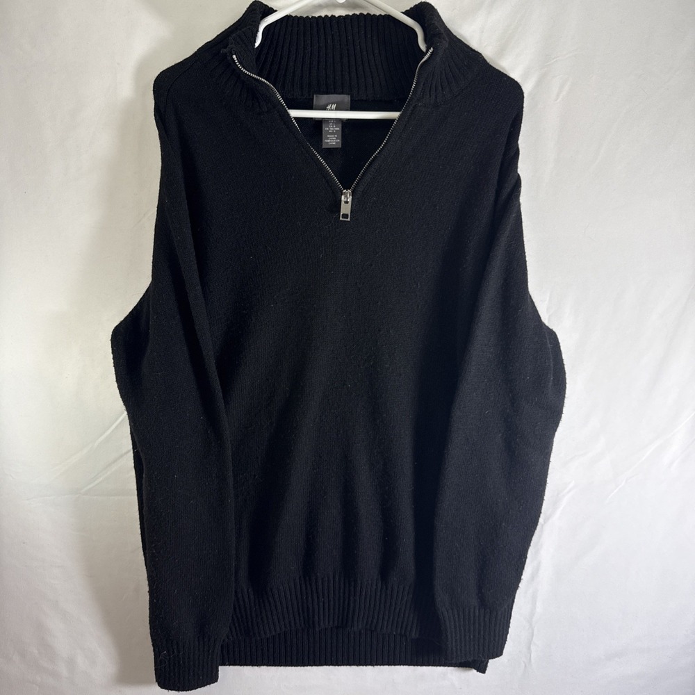 H&M Men's Black Reg Fit Quarter Zip Pullover Sweater Size L